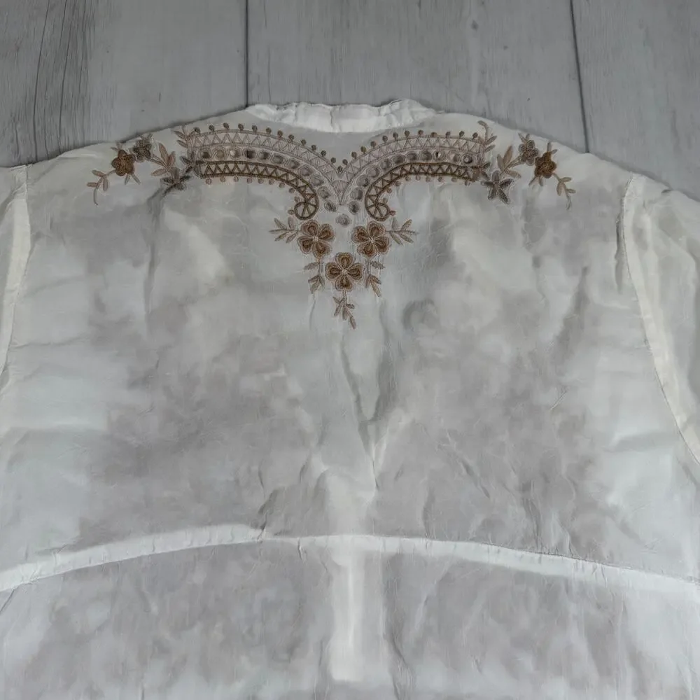 Johnny Was Tunic Blouse Womens Large White Lace Embroidered Sheer Boho Top - Picture 9 of 16